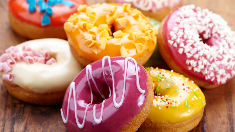 Variety of glazed doughnuts